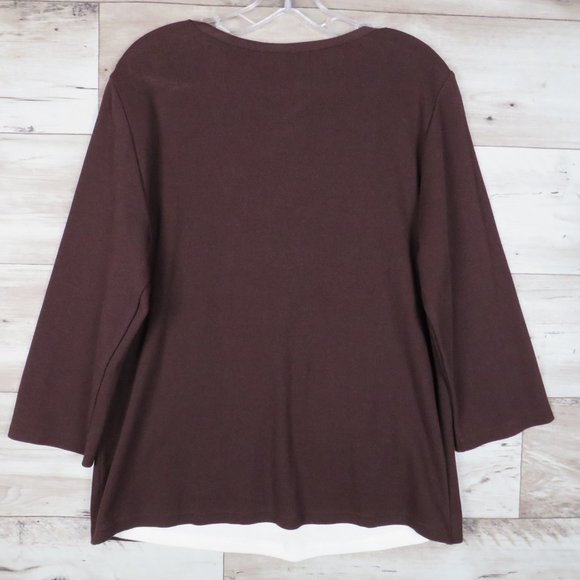 Essentials* Women's 3/4 Sleeve V-Neck Straight Hem Pullover Lace Blouse~ Size XL - Picture 2 of 15